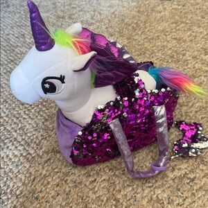 Purple Sequin Unicorn Plush Bag